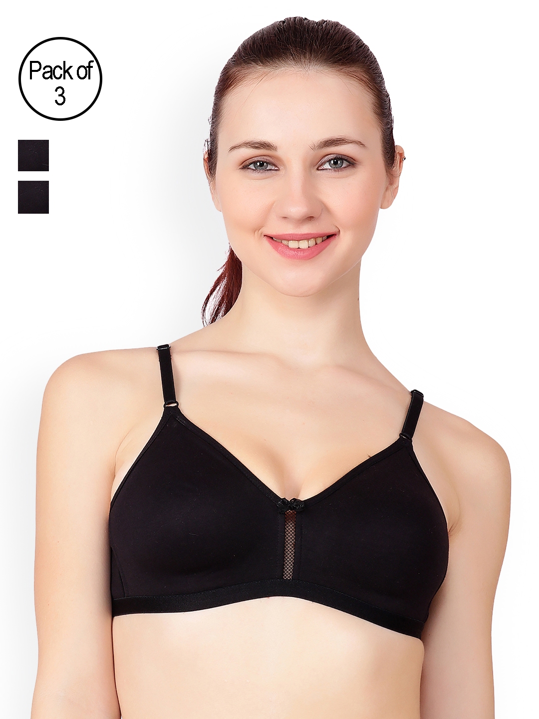 Buy Floret Black Solid Pack Of 3 Non Wired T Shirt Bra