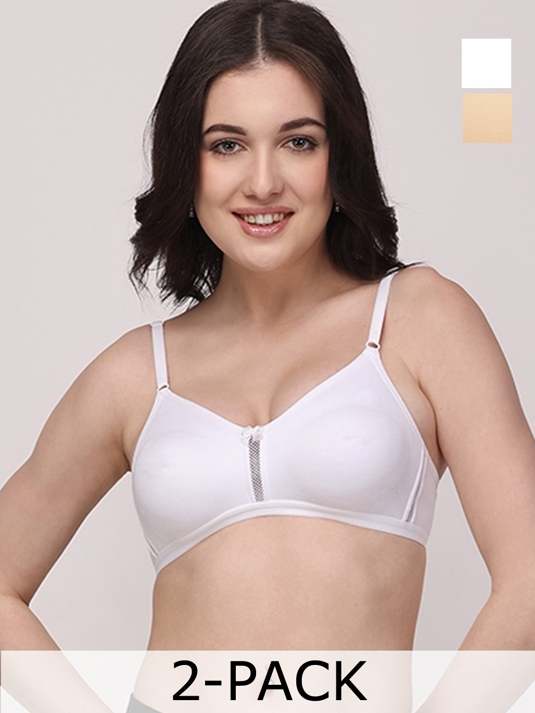 Floret White & Beige Solid Pack Of 2 Non-Wired T-shirt Bra Katrina_White-Skin_40B
