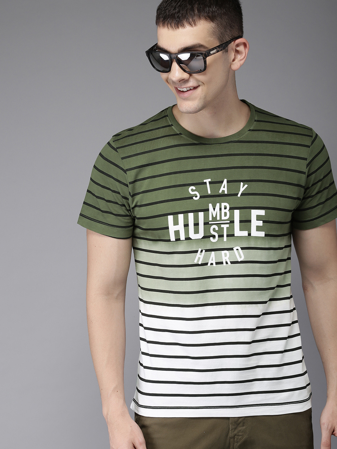 olive green and white striped t shirt