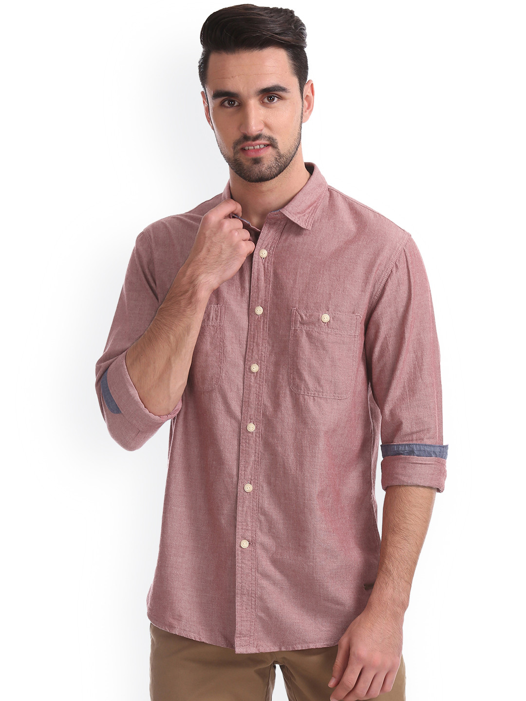 Cherokee Men Red Regular Fit Self Design Casual Shirt
