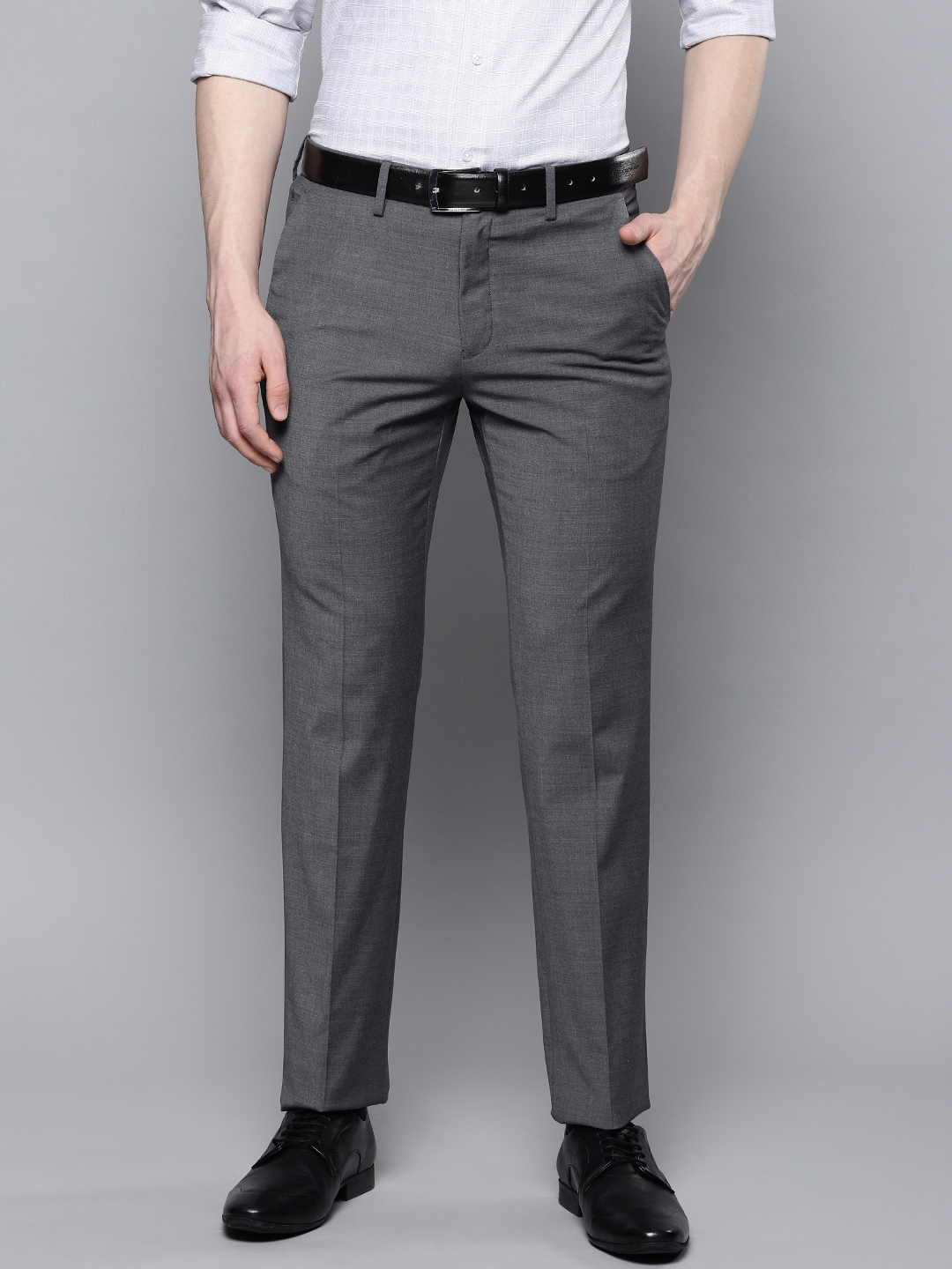 Buy Louis Philippe Men Grey Slim Fit Solid Permapress Finest Wrinkle Free  Formal Trousers  Trousers for Men 8295095  Myntra