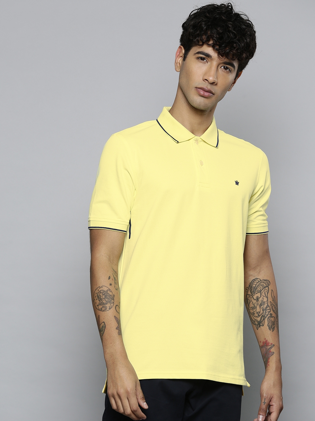 Louis Philippe Men Yellow Solid Polo T-Shirt