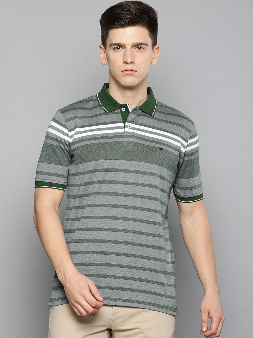 Louis Philippe Green Striped Polo Collar T Shirt 9287981.htm - Buy