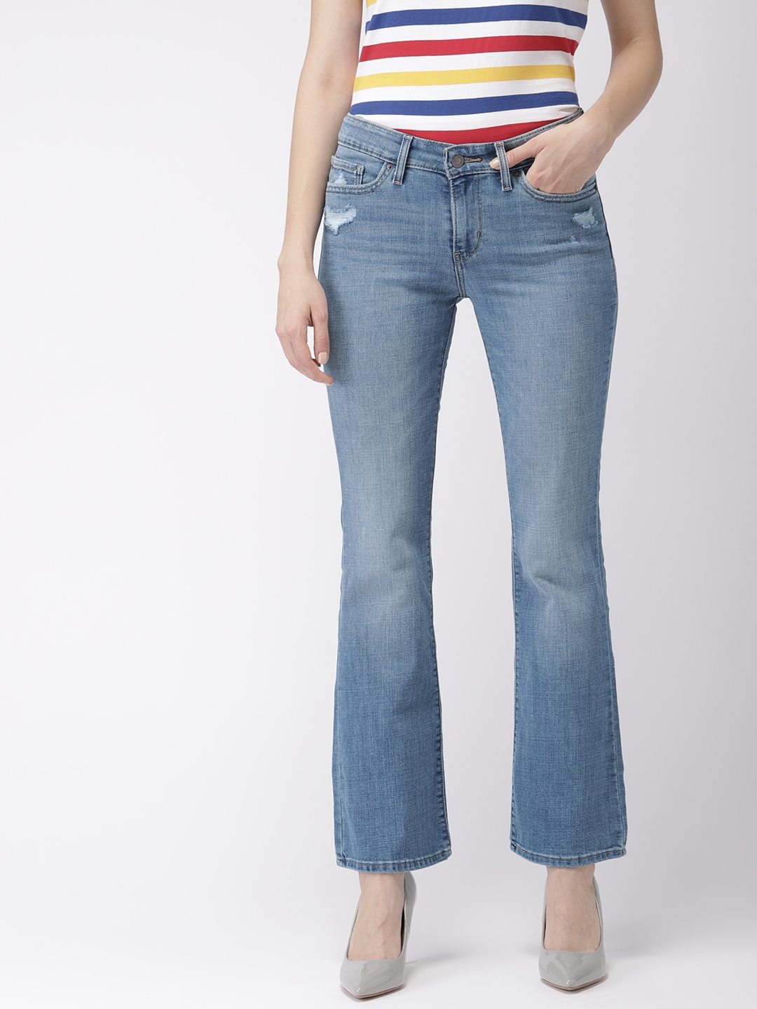 Buy Levis Women Blue Bootcut Mid Rise Low Distress Stretchable Jeans 715 -  Jeans for Women 8315191 | Myntra