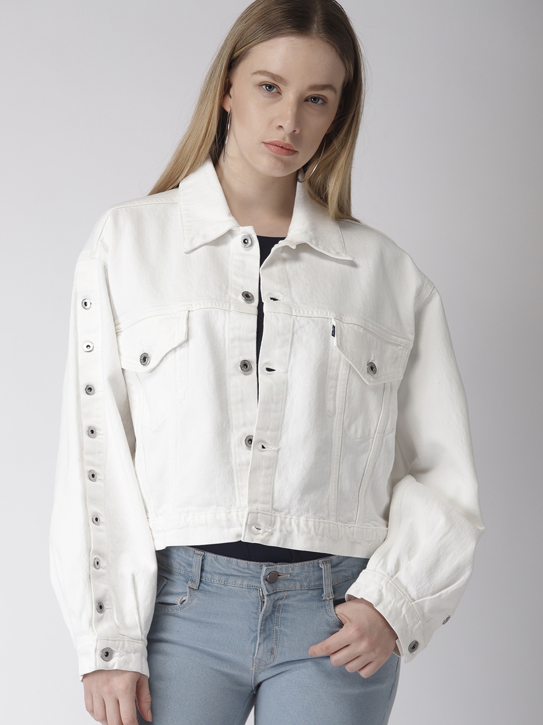 Buy Levis Women White Solid Denim Jacket - Jackets for Women 8315379 |  Myntra