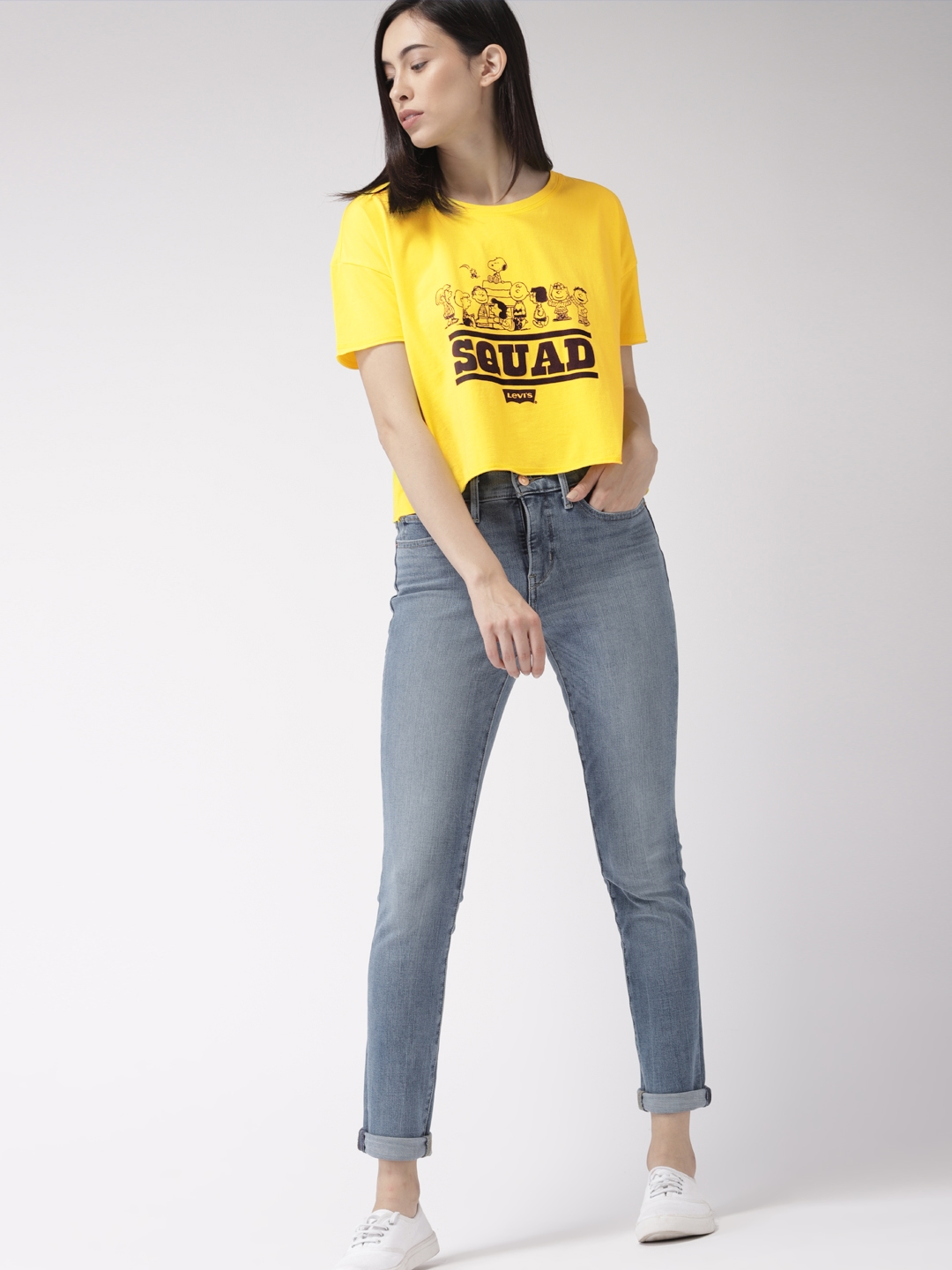 Buy Levis Women Yellow Printed Round Neck Crop Pure Cotton T Shirt -  Tshirts for Women 8315513 | Myntra