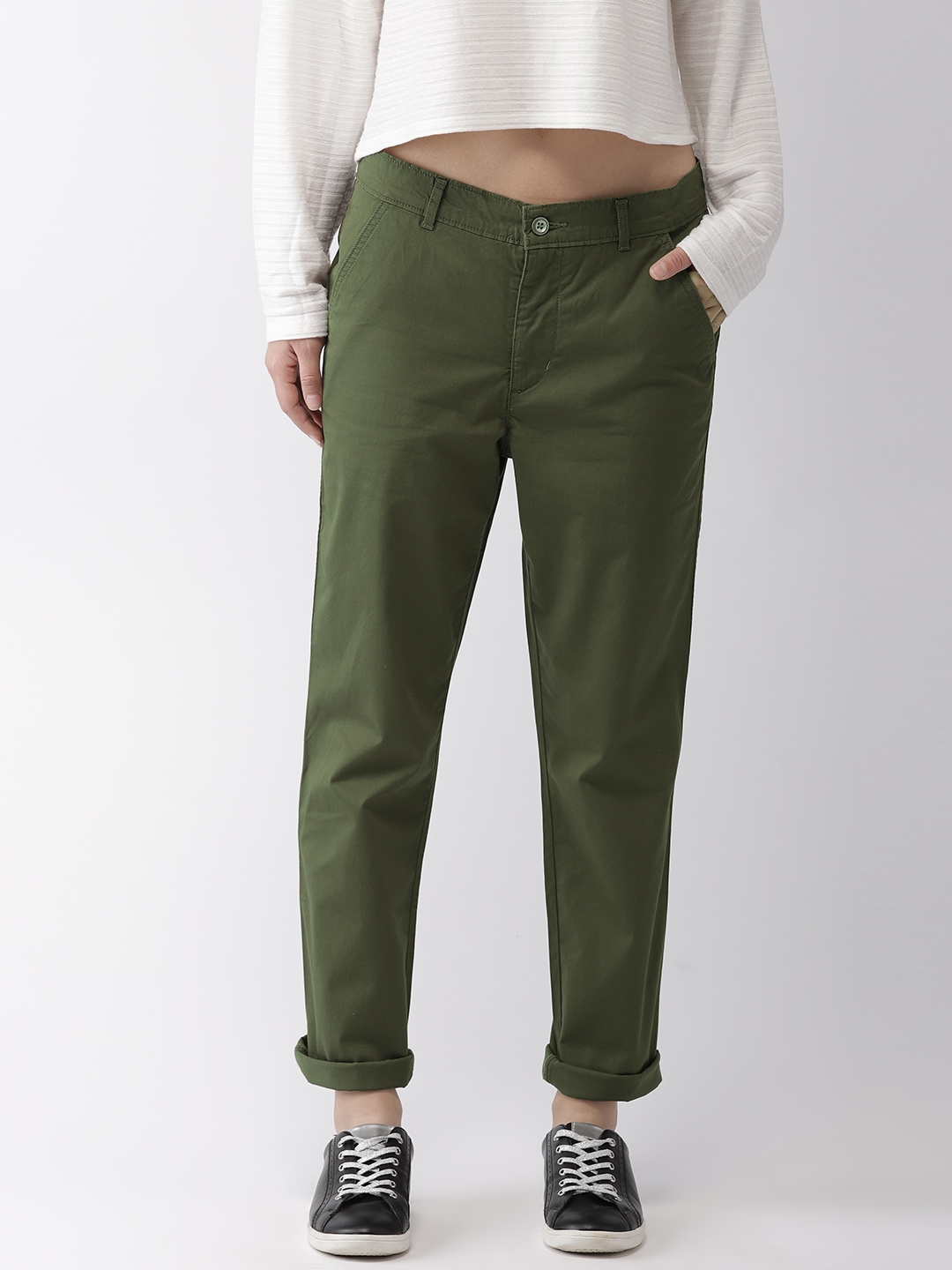 Buy Levis Women Olive Green Classic Regular Fit Solid Chinos - Trousers for  Women 8315539 | Myntra