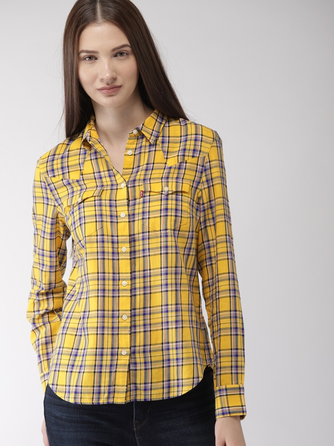 Buy Levis Women Yellow & Blue Classic Regular Fit Checked Casual Shirt -  Shirts for Women 8317047 | Myntra