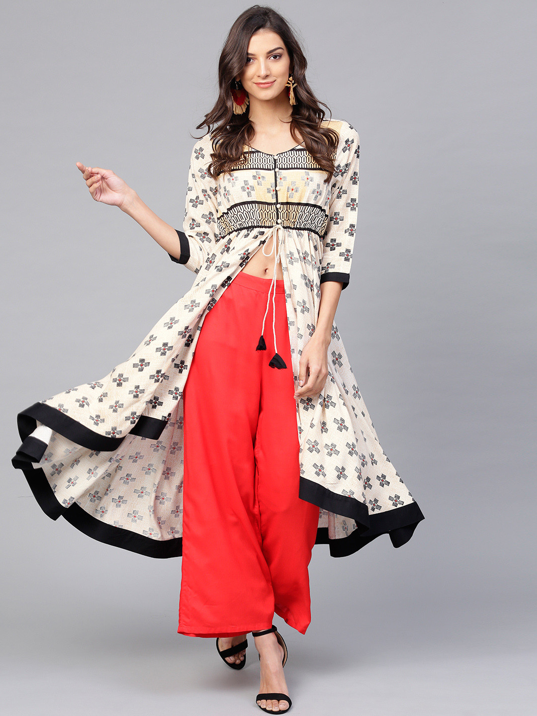 Pannkh Women Off-White & Black Printed A-Line Kurta