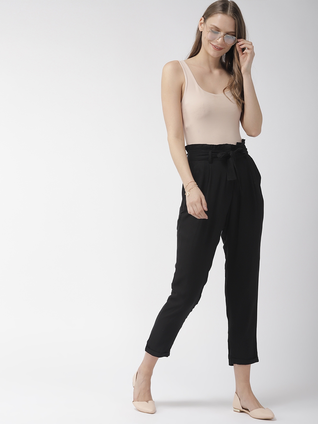 Womens Slim Black Color Peg Trousers online at Radhella
