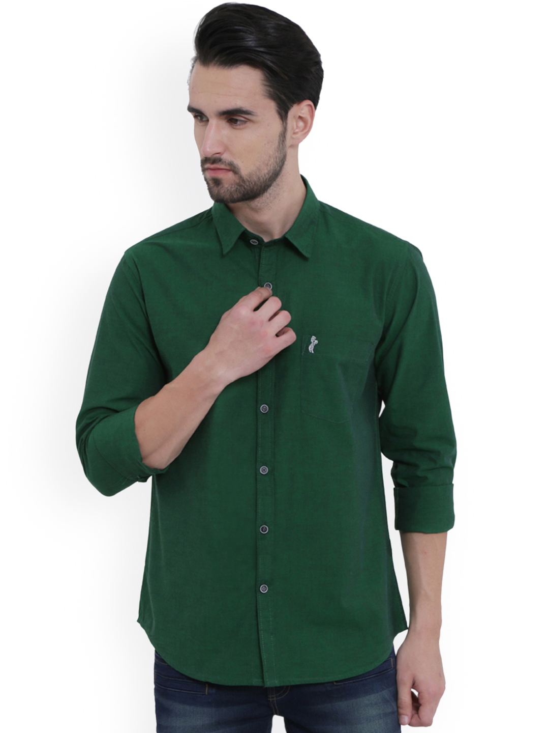 Buy SKY WATER Men Green Slim Fit Solid Casual Shirt - Shirts for ...