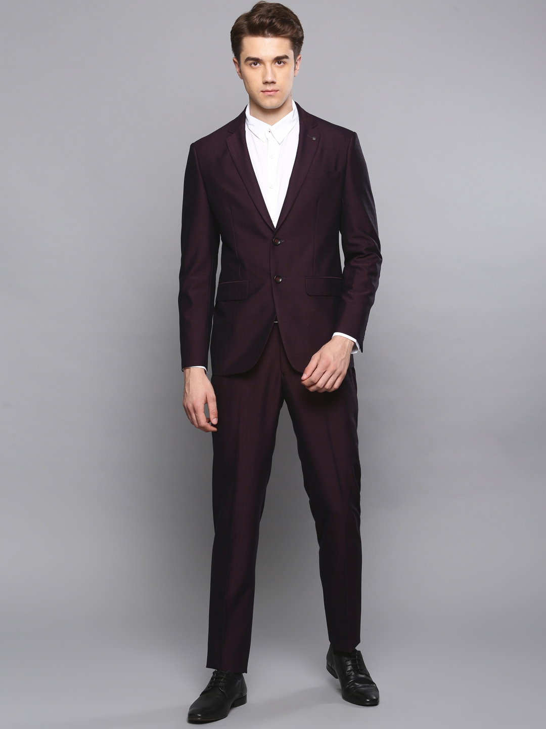 Buy Louis Philippe Men Maroon Checked Single Breasted Slim Fit Formal Suit  - Suits for Men 8340275