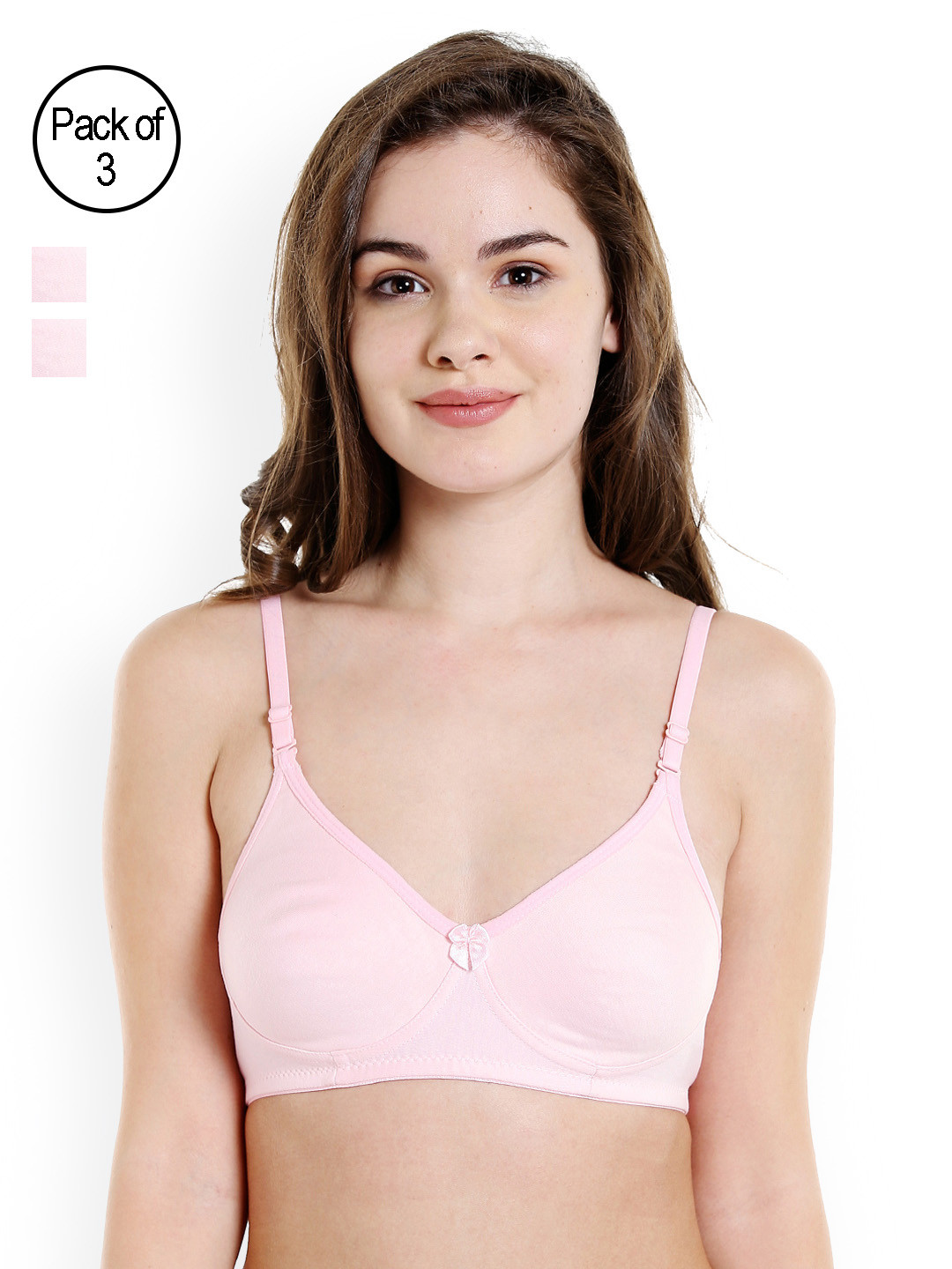 Bodycare Pack of 3 Solid Non-Wired Non Padded T-shirt Bras E6525PIPIPI