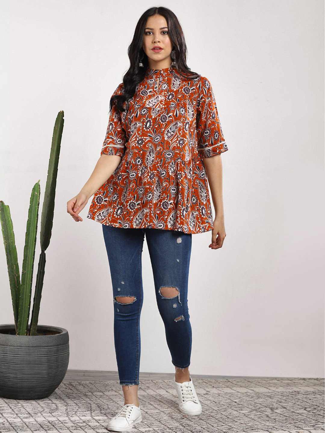 Buy Sangria Women Rust Orange Ethnic 
