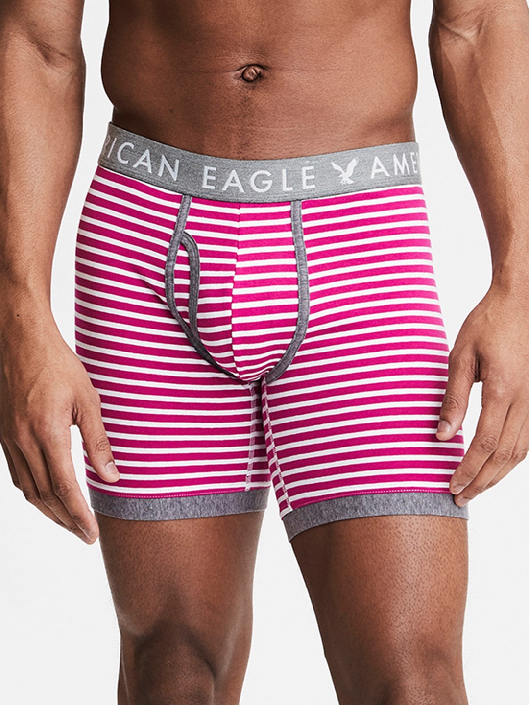 AMERICAN EAGLE OUTFITTERS Men Pink & White Striped Boxer Briefs 0005-600