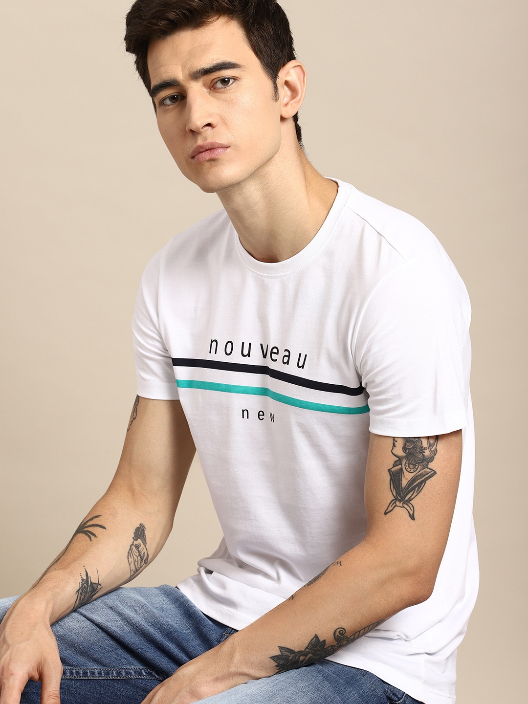 Buy Ether White Chest Printed Round Neck Pure Cotton T Shirt - for Men 8363873 | Myntra