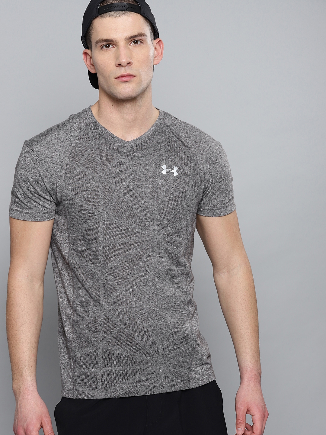 Men Grey Printed Swyft V Neck T Shirt 