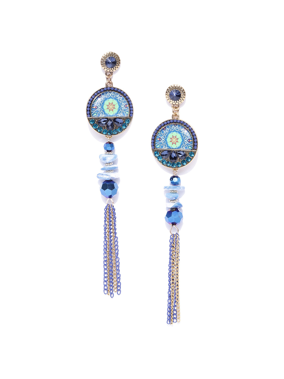 Jewels Galaxy Blue Gold-Plated Handcrafted Stone-Studded Drop Earrings