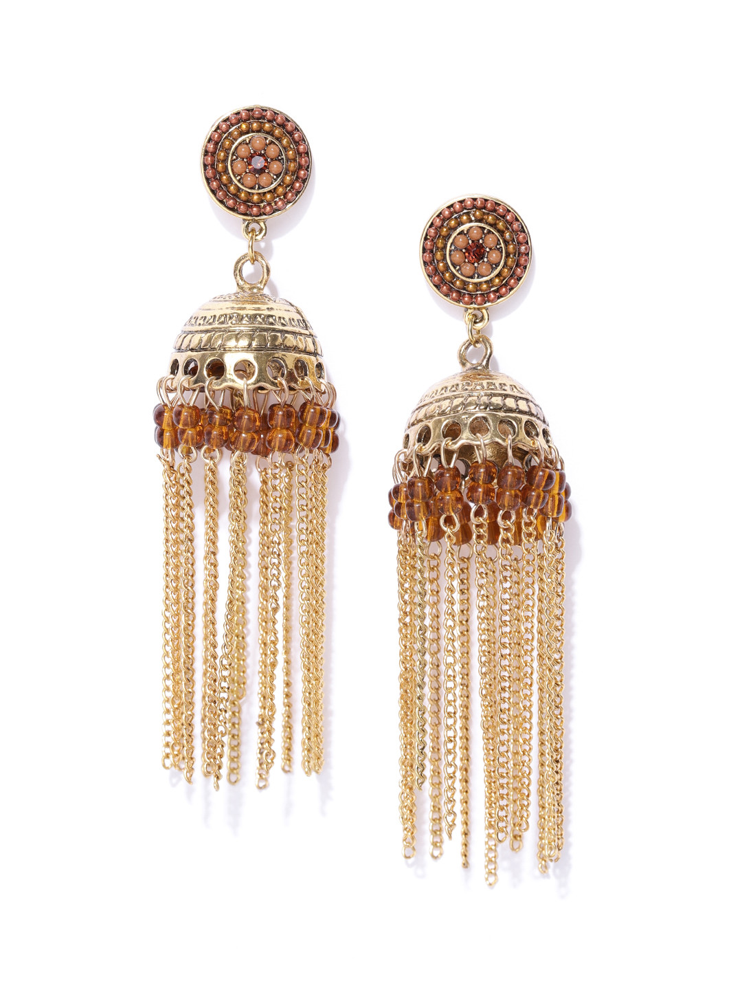 Jewels Galaxy Brown Antique Gold-Plated Handcrafted Dome Shaped Jhumkas