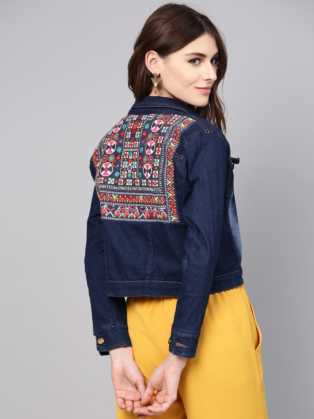 Buy Bhama Couture Women Navy Blue Washed Denim Jacket - Jackets for Women  8394647 | Myntra