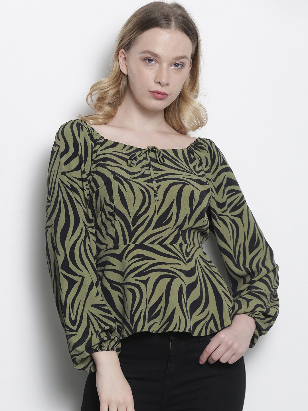 Buy DOROTHY PERKINS Women Olive Green & Black Printed Bardot