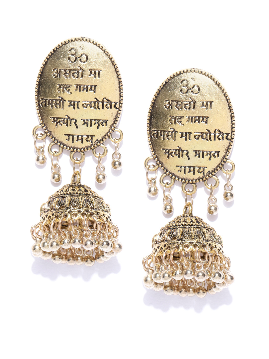 YouBella Antique Gold-Plated Textured Dome Shaped Jhumkas