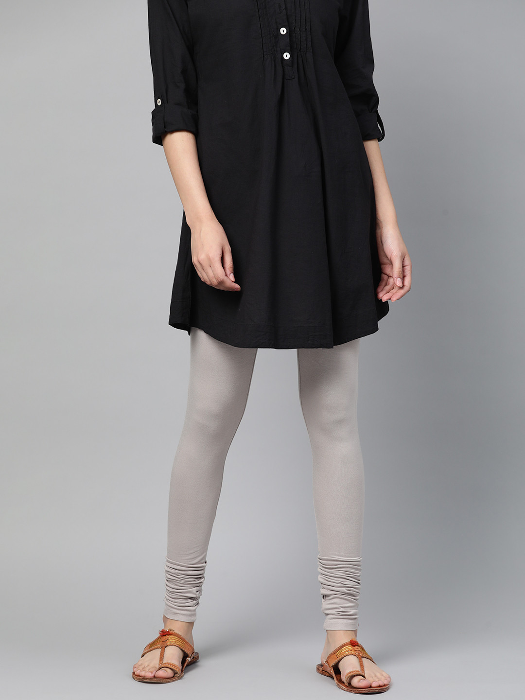 W Women Silver Solid Churidar Leggings