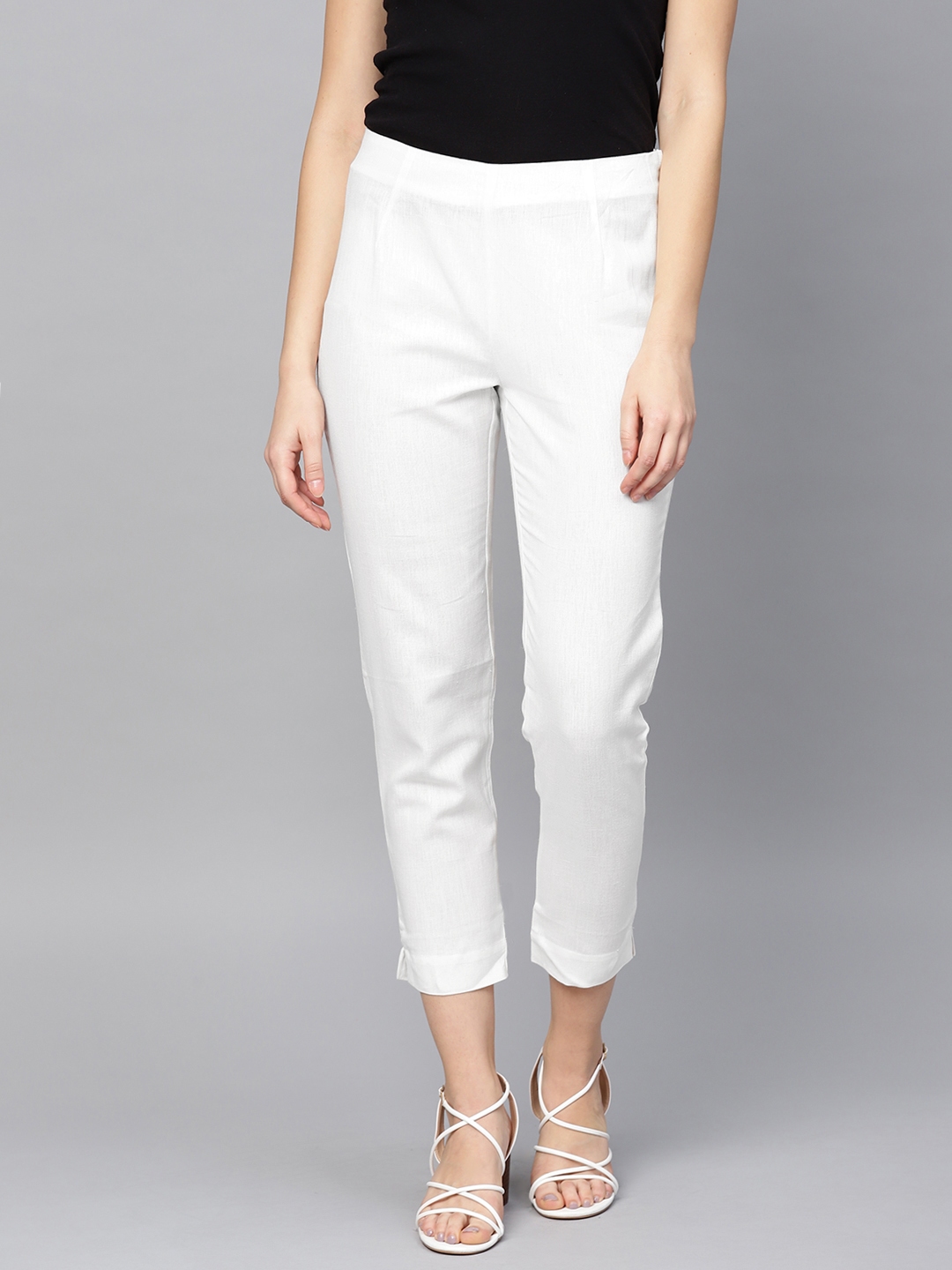 Petite Cropped Stretch Trousers in White