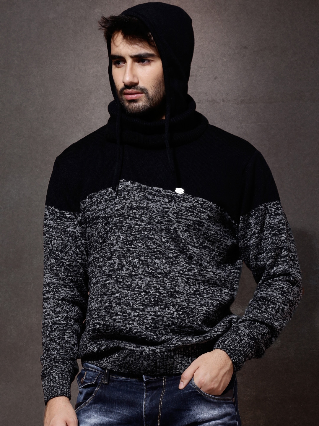 Roadster Black & Grey Hooded Sweater
