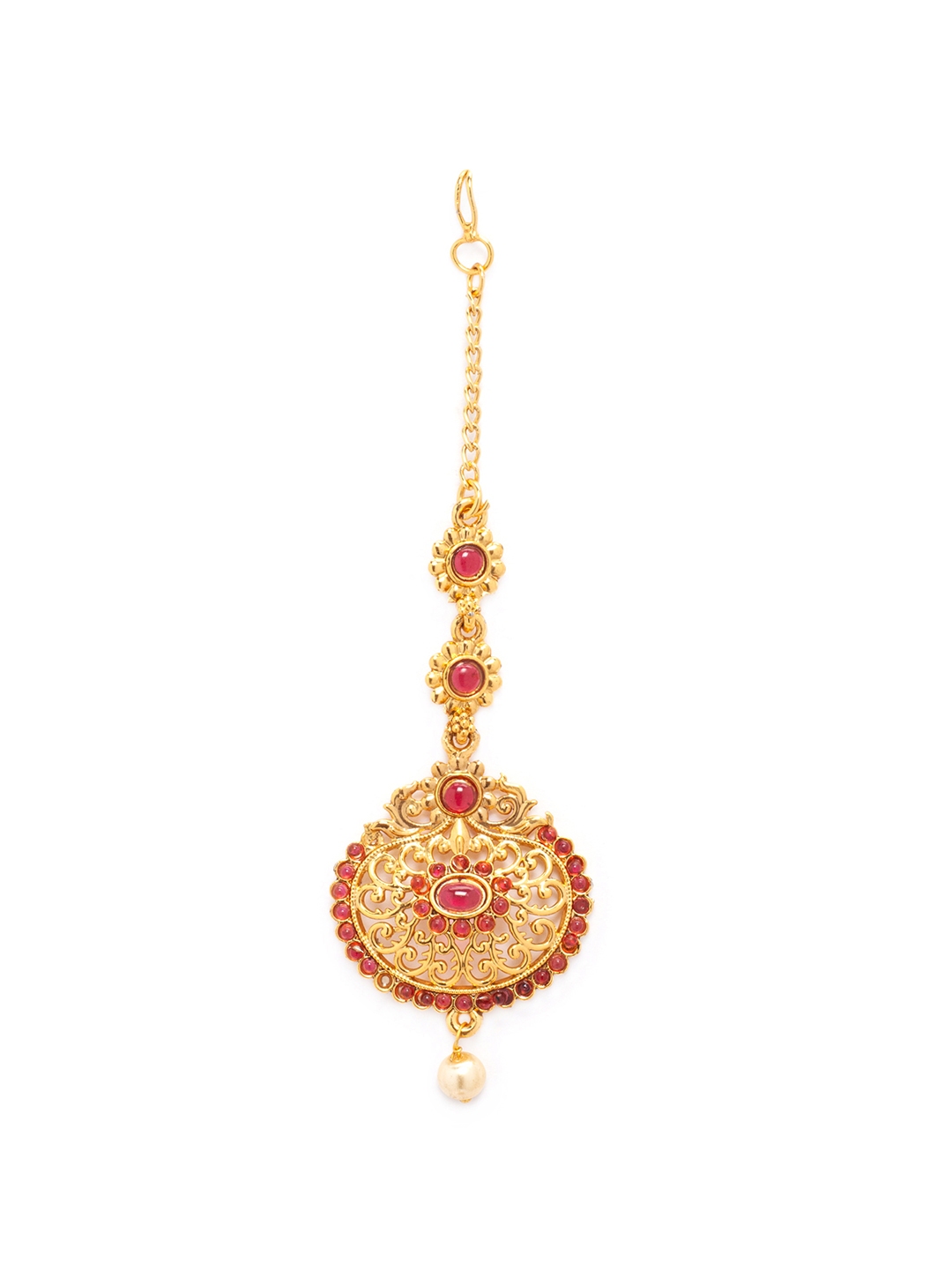 Buy Rubans Gold Plated & Red Traditional Temple Maang Tika - Head ...