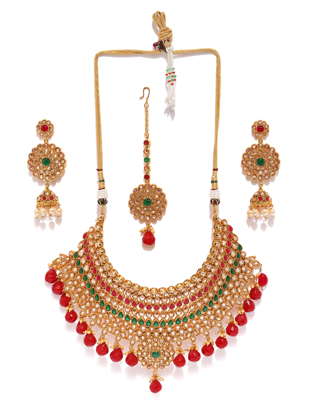 Buy Rubans Gold Plated & Red Embellished With Faux Ruby And Emerald  Necklace Set - Jewellery Set for Women 8435815