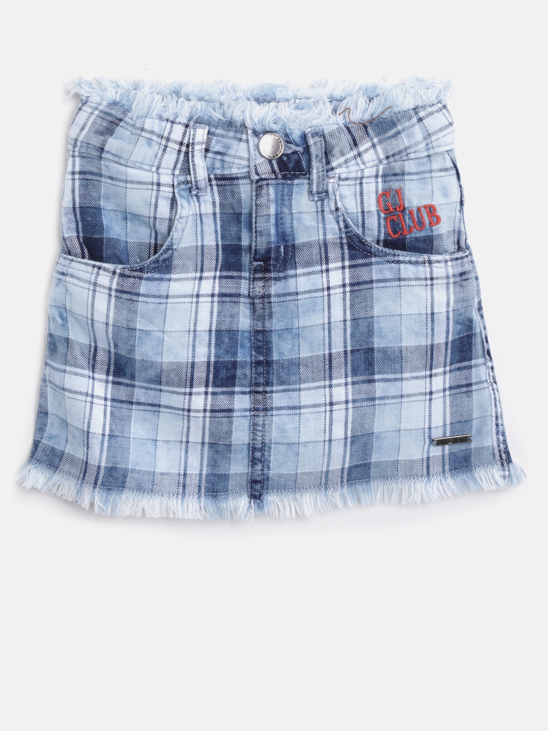 Blue checkered denim outlet skirt