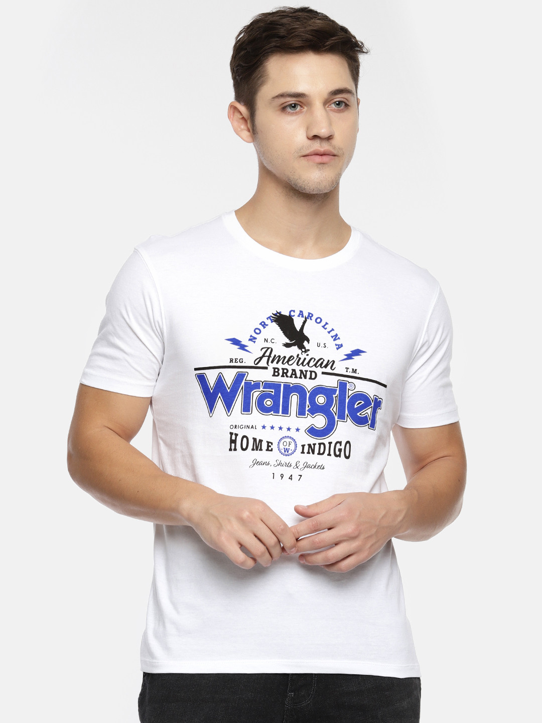 Buy Wrangler Men White Blue Printed 