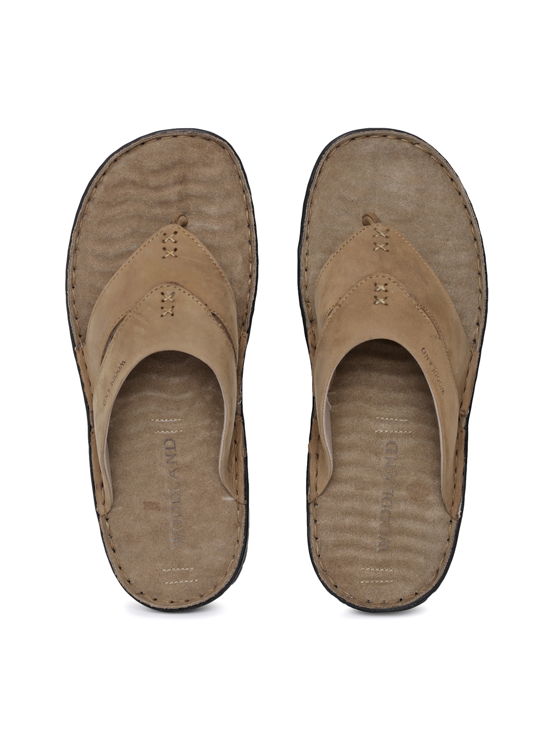 woodland men's khaki leather slippers