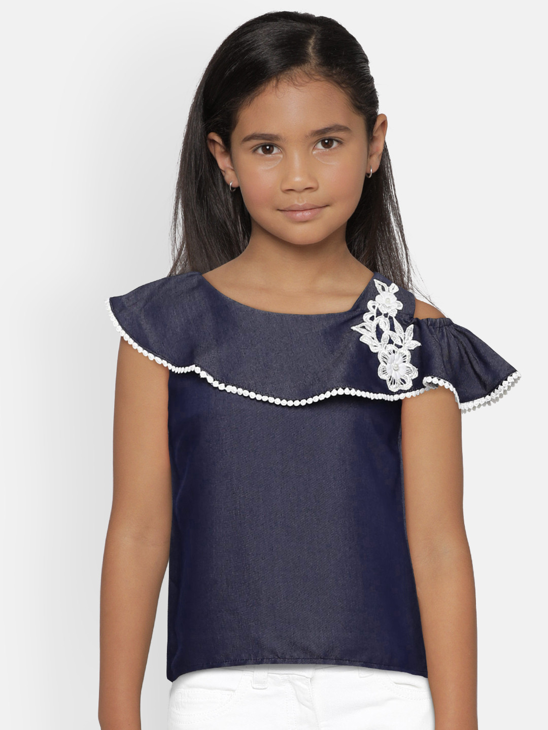 Peppermint Girls Navy Blue Soild High-Low Top