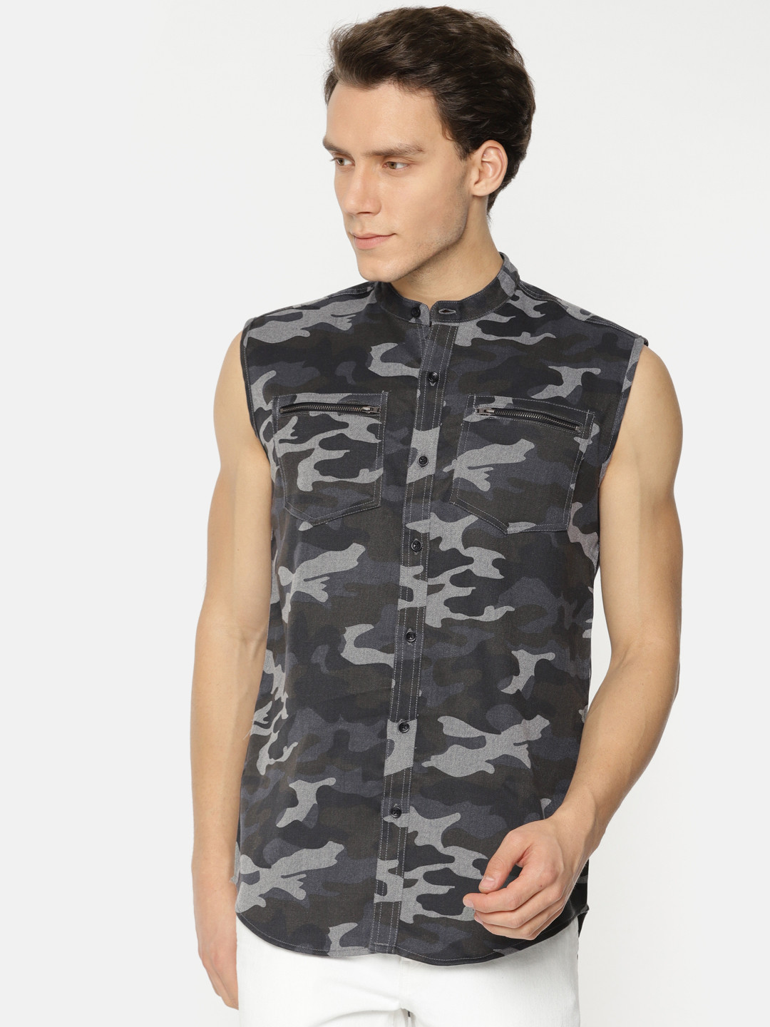 SKULT by Shahid Kapoor Men Blue & Olive Green Camouflage Printed Casual Shirt