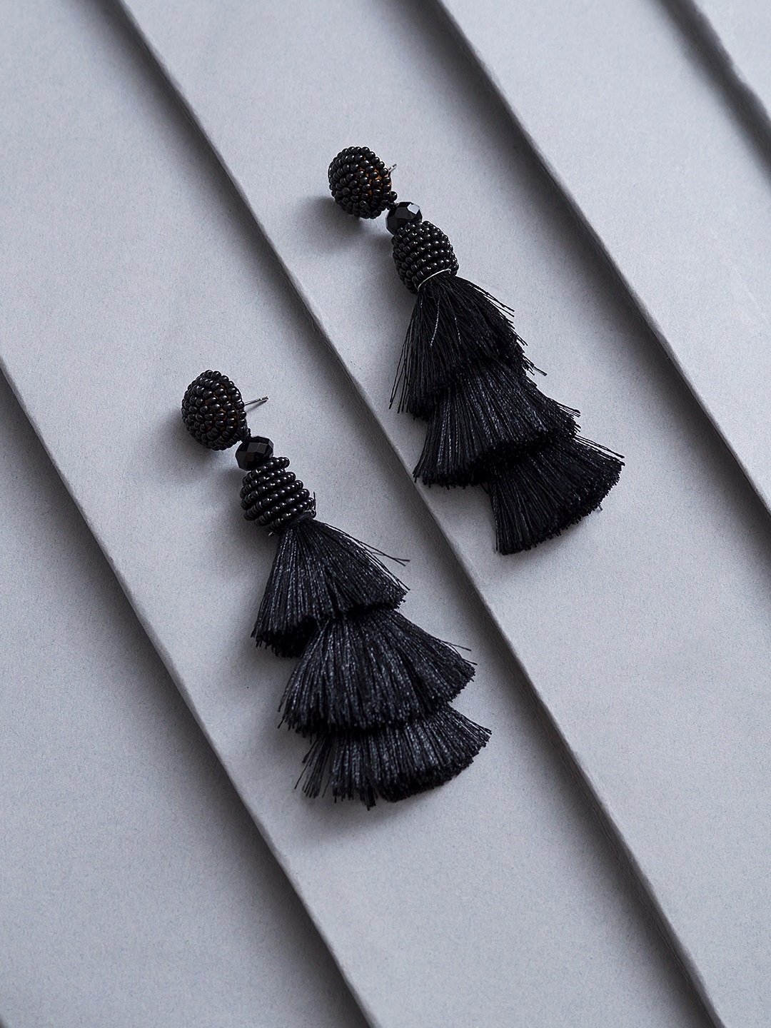 Buy Golden Peacock Black Tassel Drop Contemporary Earring
