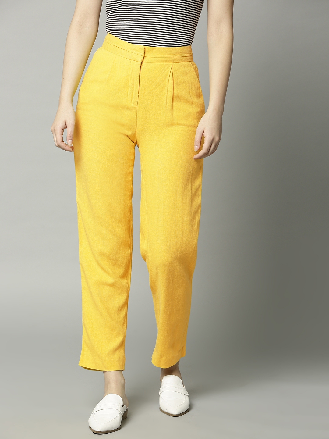 Buy Rare Women Yellow Solid Trousers Online at Best Prices in India   JioMart