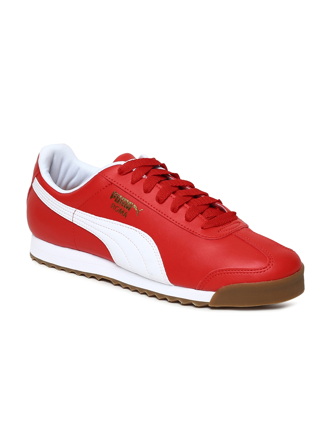 red leather puma sneakers