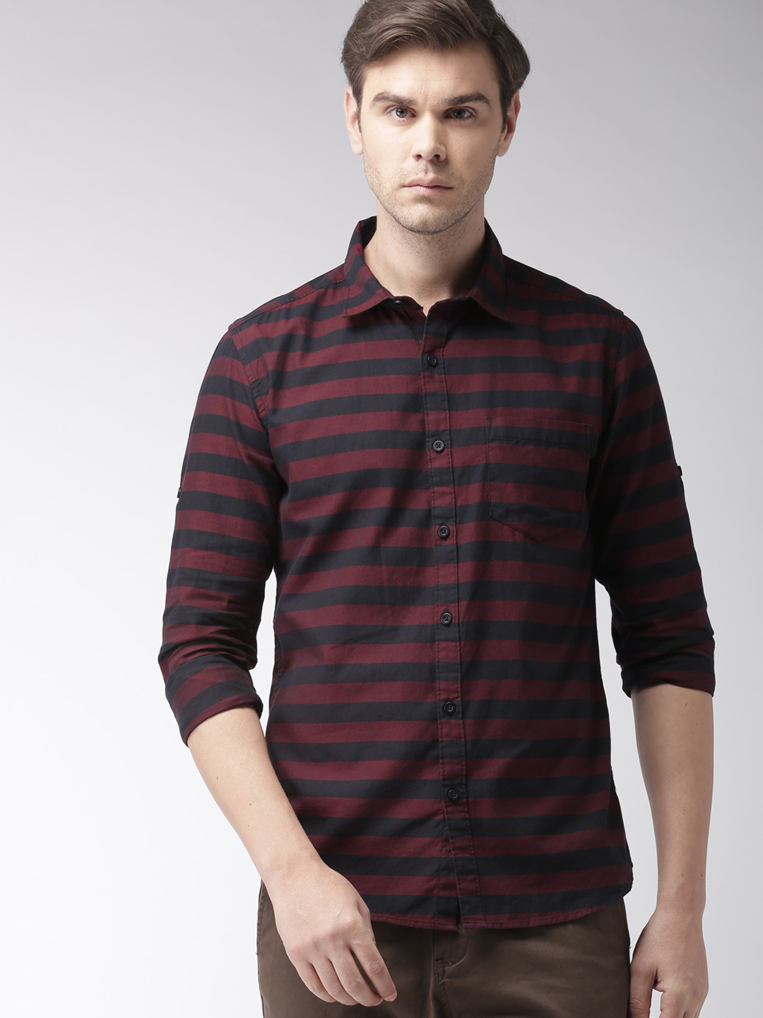 Buy HIGHLANDER Men Black \u0026 Maroon Slim 