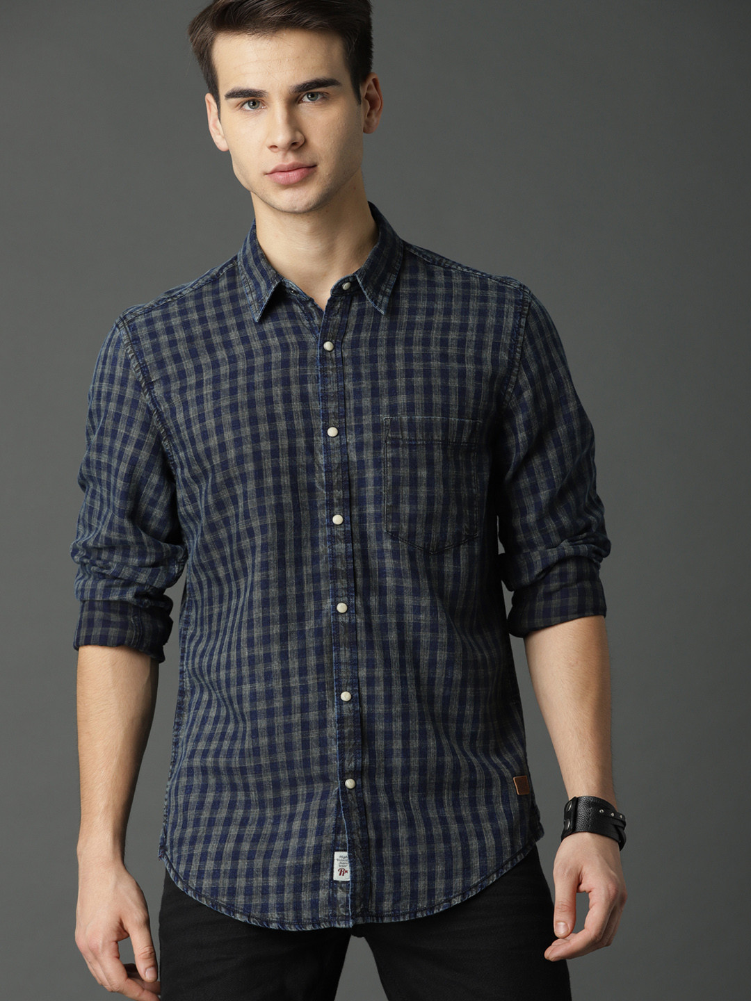 Roadster Men Slub Indigo Gingham Shirt