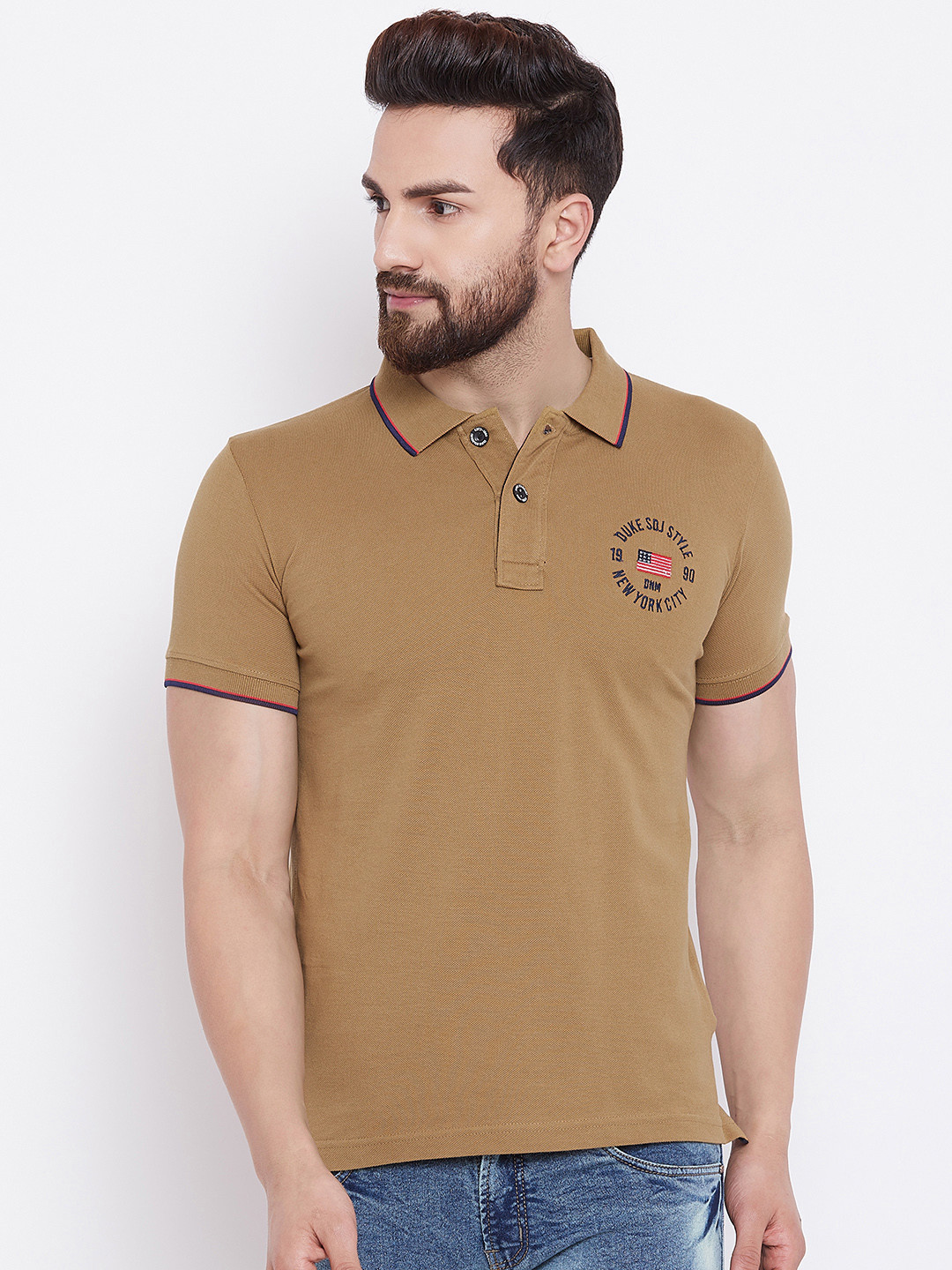 Buy Duke Men Khaki Solid Polo Collar T 