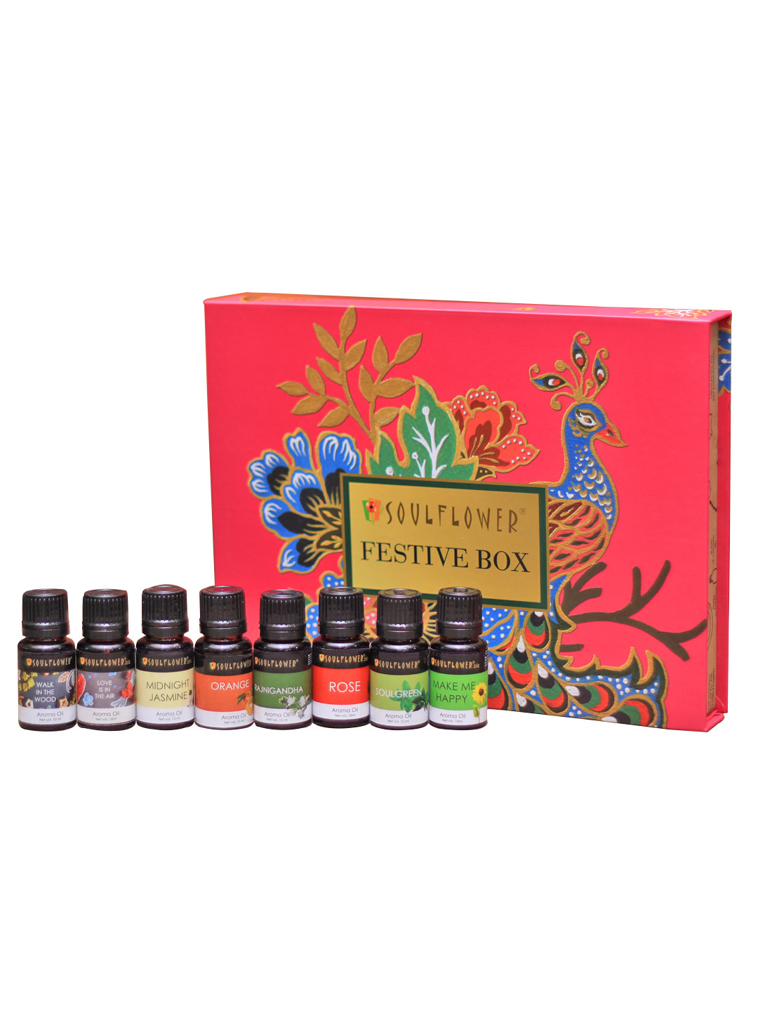 Soulflower Pure Aromatherapy Festive Gift Box- Set of 8 Aroma Oils - 800 g