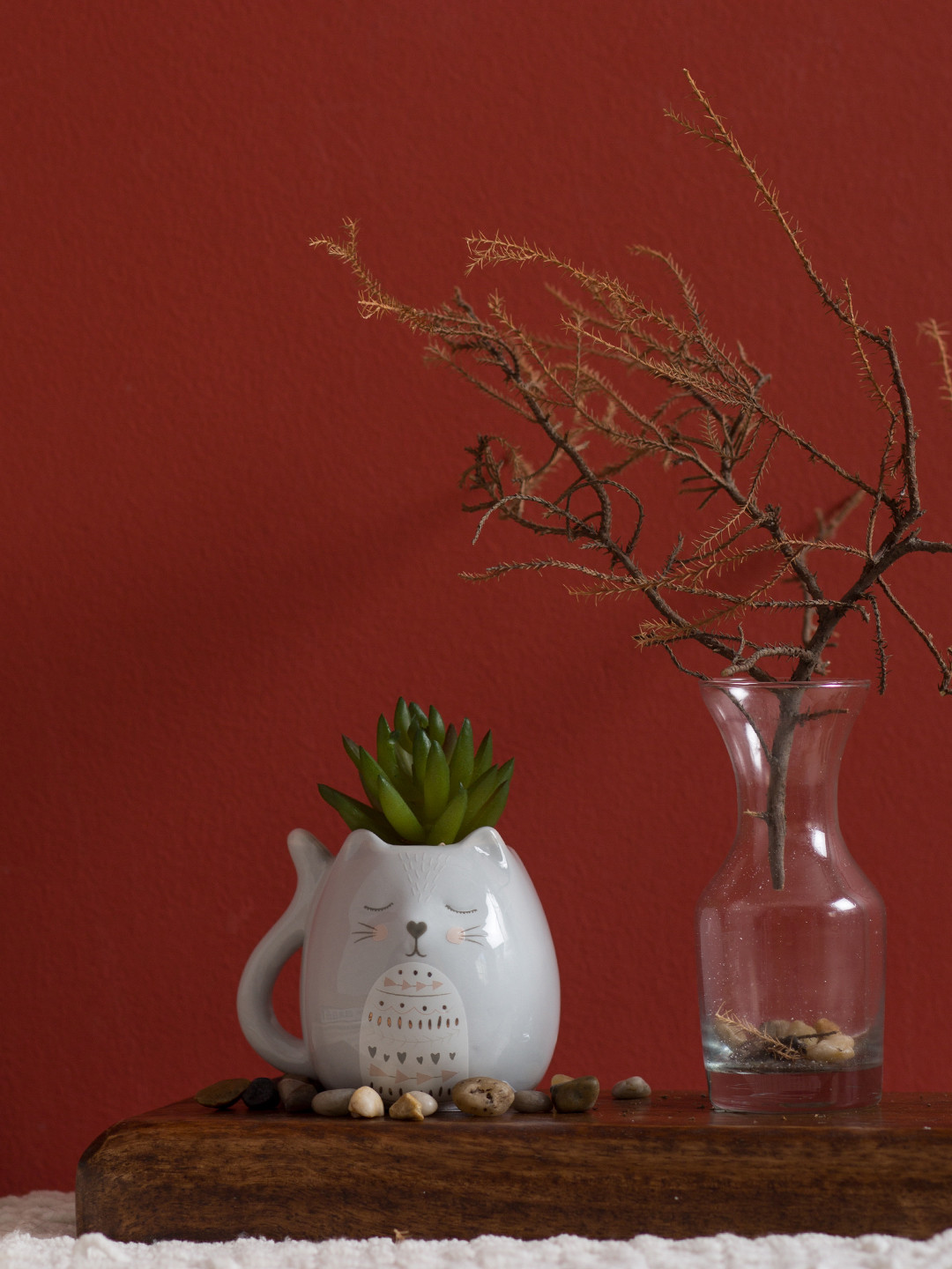 Chumbak Grey & Green Wise Kitty Grey Planter