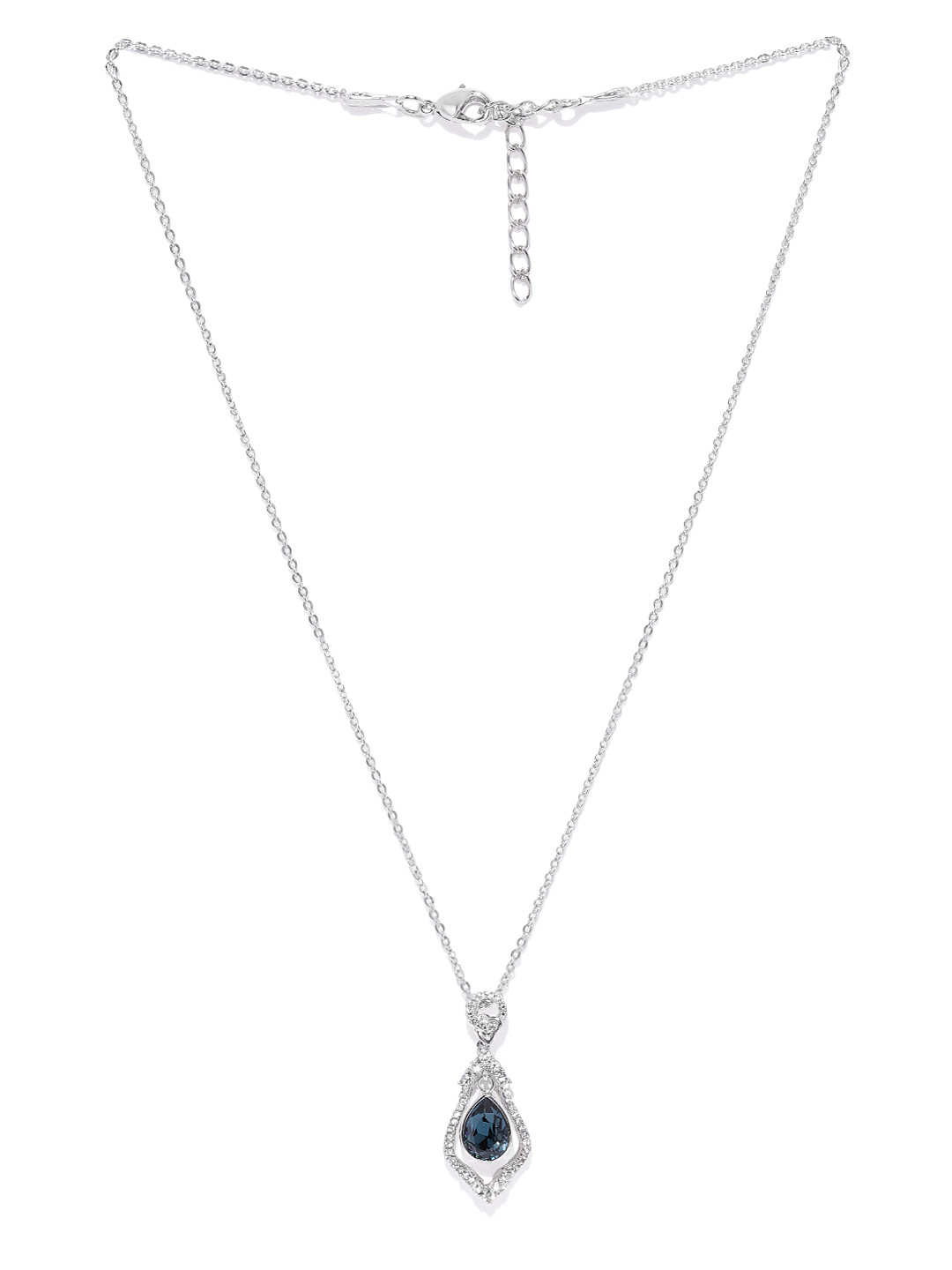 Mahi Women Blue Rhodium Plated Swarovski Crystal Pendant With Chain