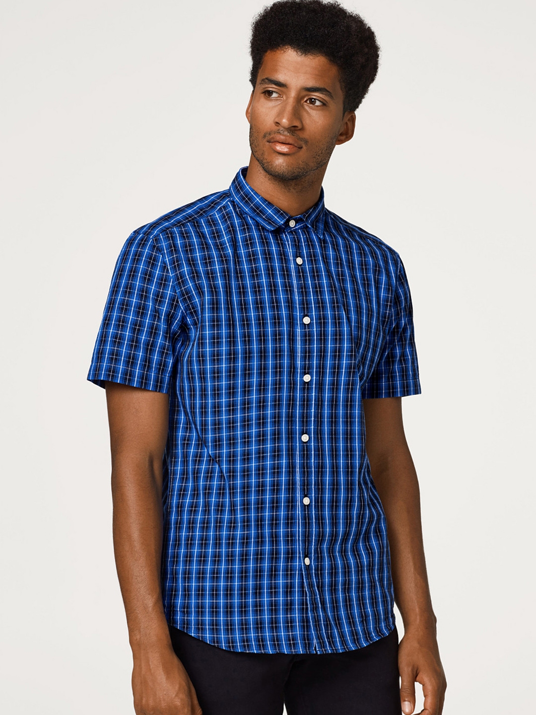 ESPRIT Men Blue & Black Slim Fit Checked Casual Shirt