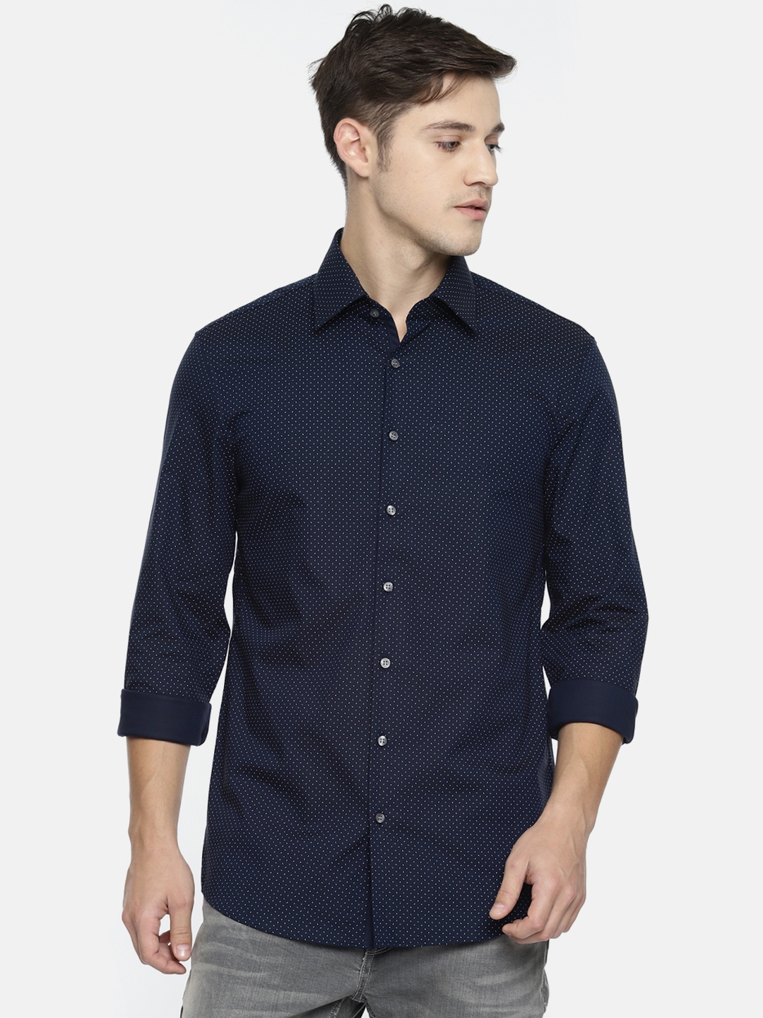 Buy Calvin Klein Men Navy Blue Slim Fit Printed Casual Shirt - Shirts for Men 8509557 | Myntra
