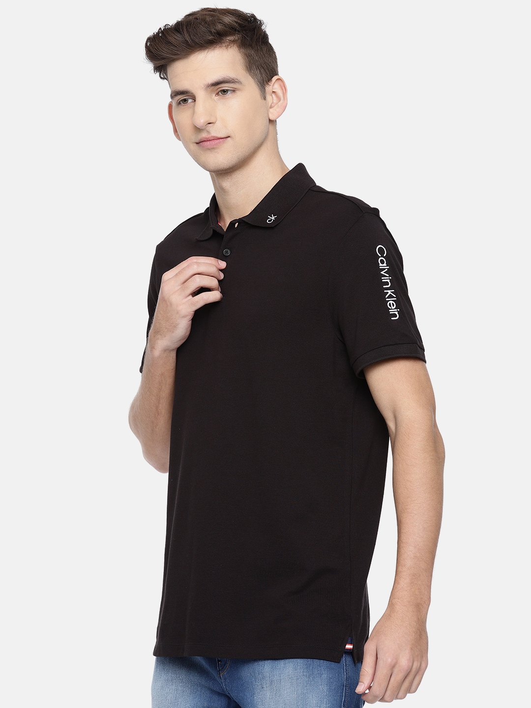Calvin Klein Jeans Men Black Self-Design Polo T-shirt