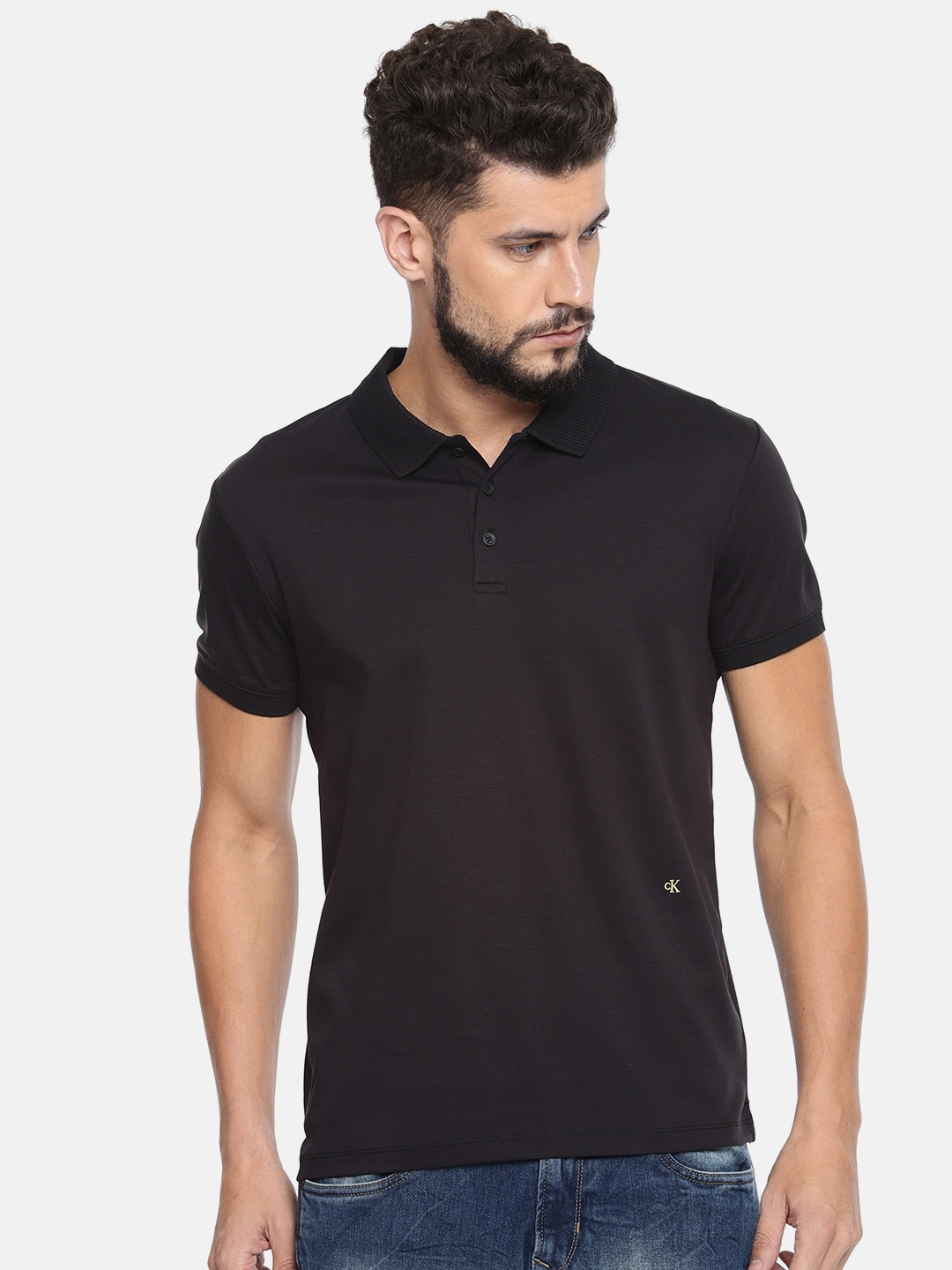 Buy Klein Jeans Men Black Solid Polo Collar Cotton T Tshirts for Men 8516981 | Myntra