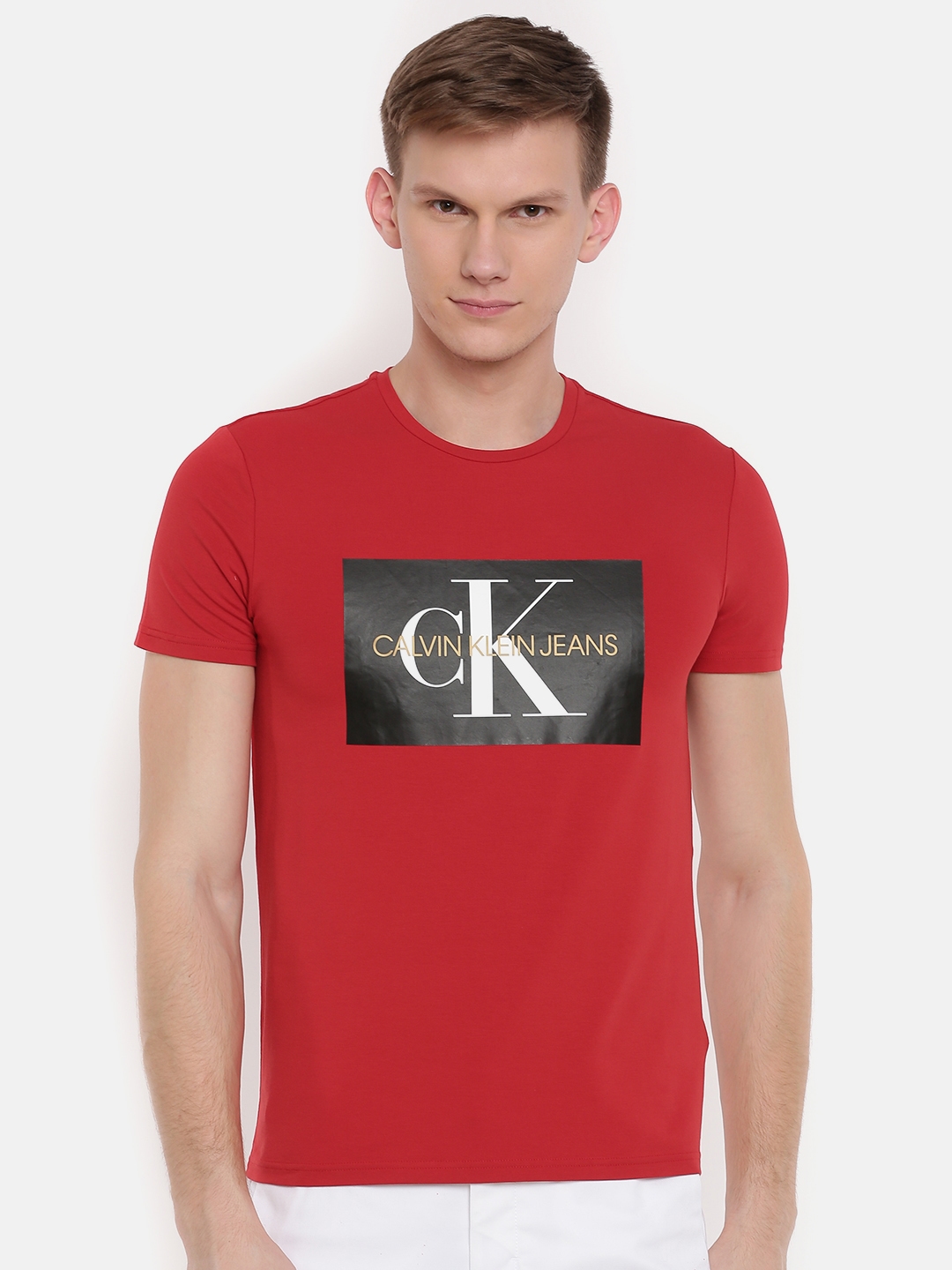 unlock Terapi dynamisk Buy Calvin Klein Jeans Men Red Slim Fit Printed Round Neck T Shirt - Tshirts  for Men 8517057 | Myntra